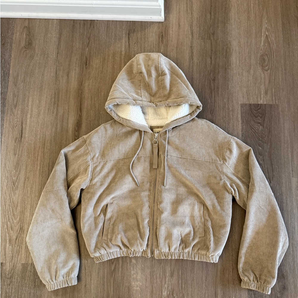 Ashley by 26 International Tan Corduroy Sherpa Inside Hooded Jacket